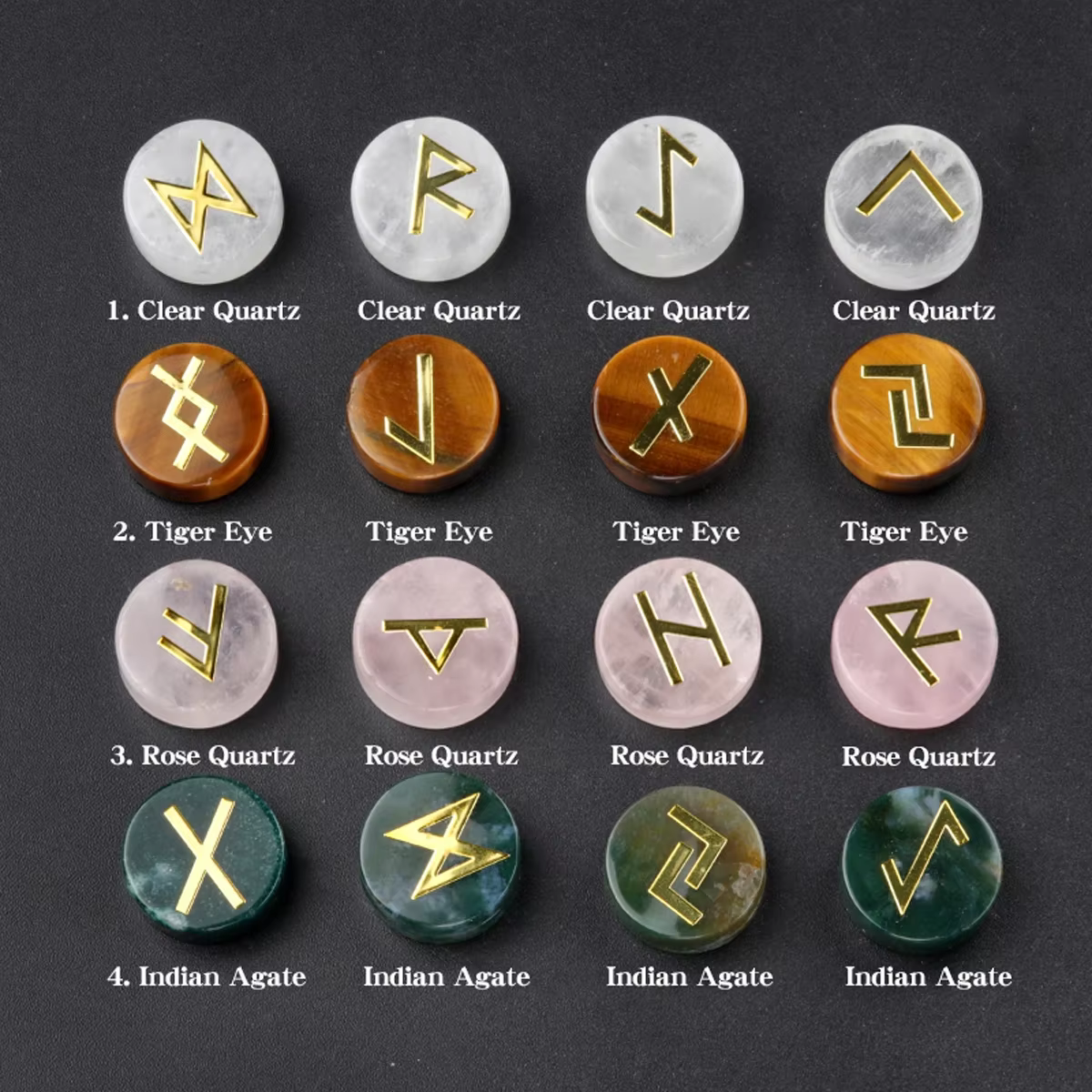 Panneaux de Runes en cristal naturel, 25 pièces, pierre ronde, lettres de l'alphabet runique, symbol