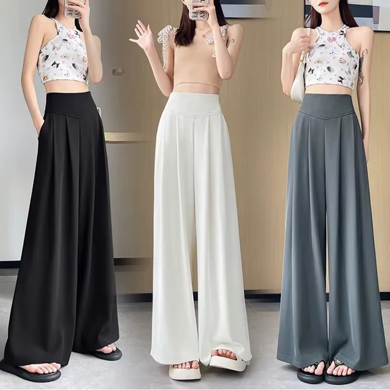 Pantalon coréen solide pour femmes, costume concis, taille haute, mode basique, ample, amincissant,