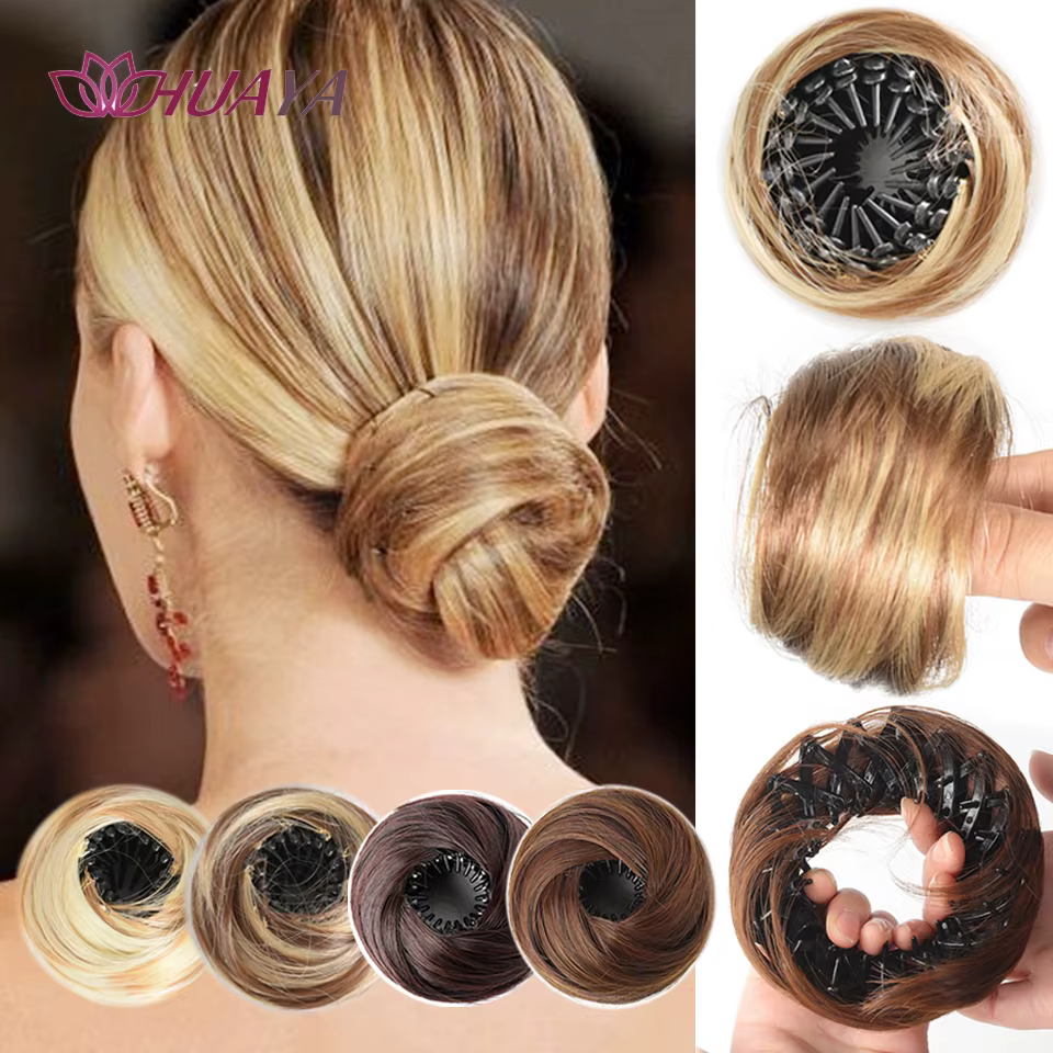 Chignon synthétique avec Clips élastiques circulaires, perruque de cheveux lisses en forme de nid d'