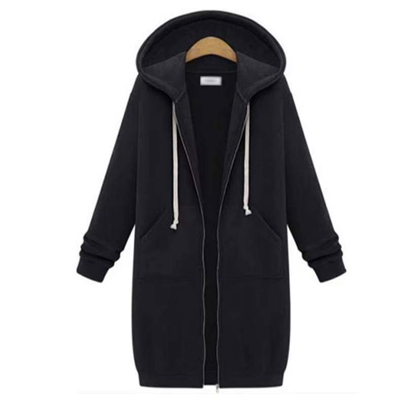 2025 Women's Autumn Winter ThickenHoodies Parkas Loose Hooded Jackets Zipper Pocket Maxi Size Sweats