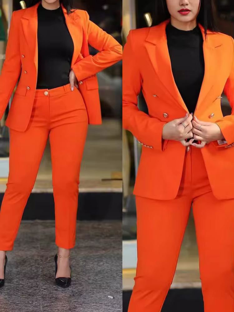 Ensemble de deux pièces pour femmes, costume uni + pantalon, coupe ajustée, mode professionnelle, do