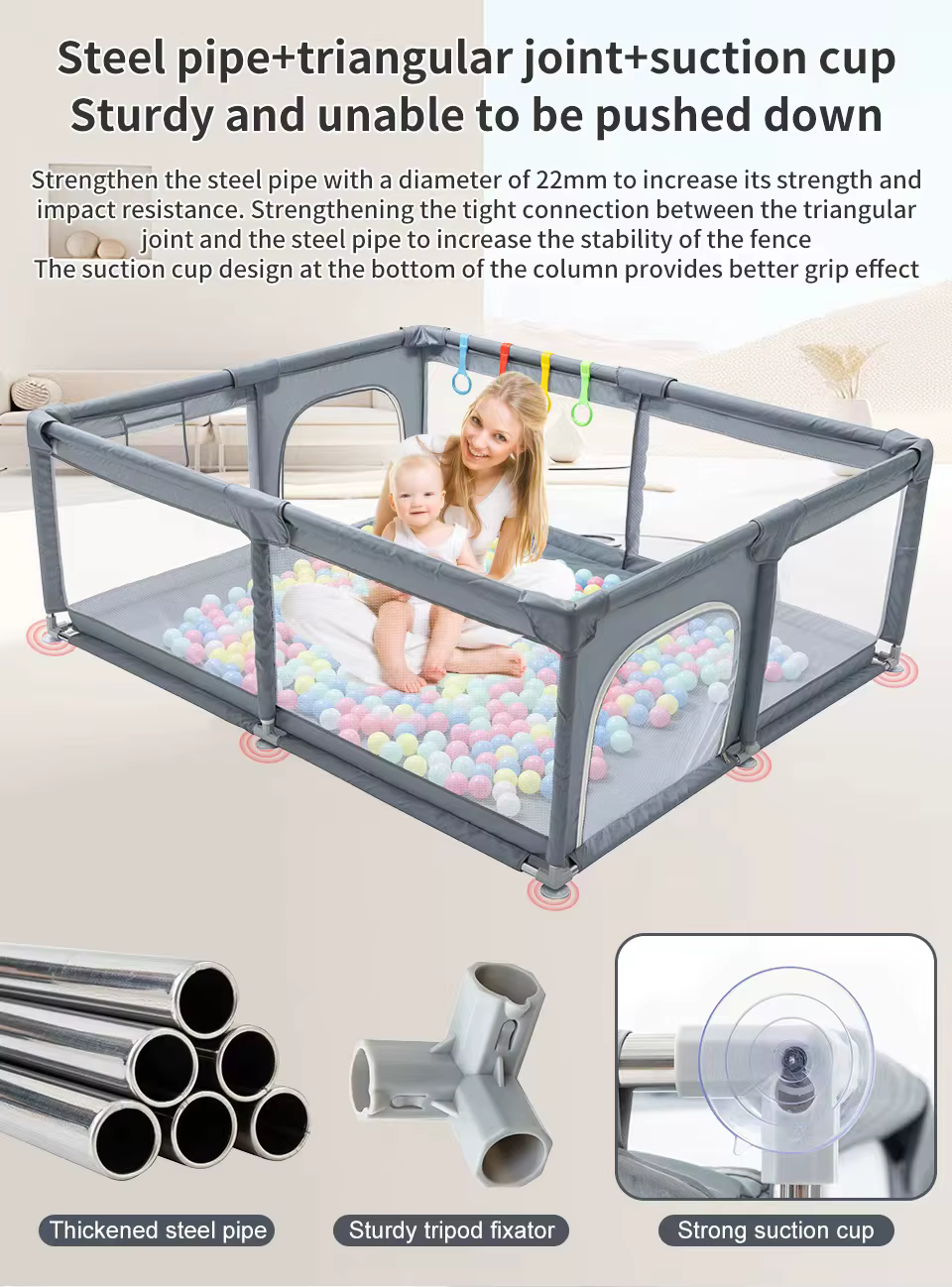 Parc pour bébé, barrière de sécurité pour enfant, clôture avec anneau de traction, boîte à balles, a