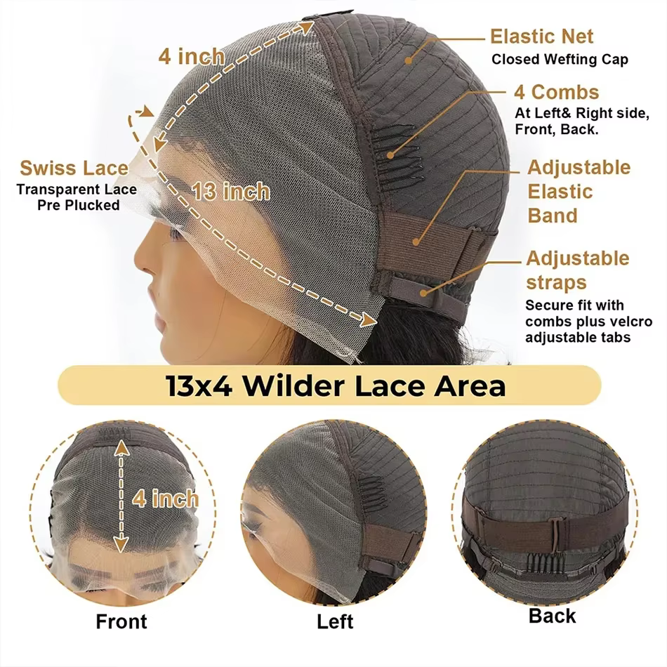 Perruque courte coupe pixie, bob droit, 13x4 Lace Front, en cheveux humains, pré-épilée, coupe pixie