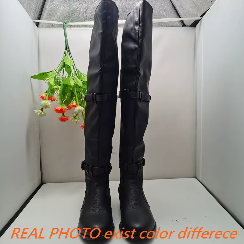 SIMLOVEbalance-Cuissardes à talons larges pour femmes, chaussures de nuit, à enfiler, taille 47 et 4