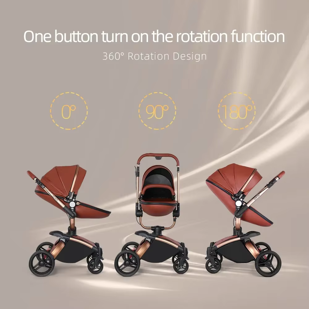 Poussette bébé 3 en 1, landau bidirectionnel de paysage haut, en cuir PU, pliable, absorbant les cho