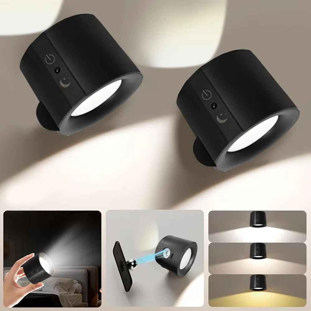 Applique murale LED magnétique double tête rechargeable 360 ° Projecteur télécommandé sans fil rot