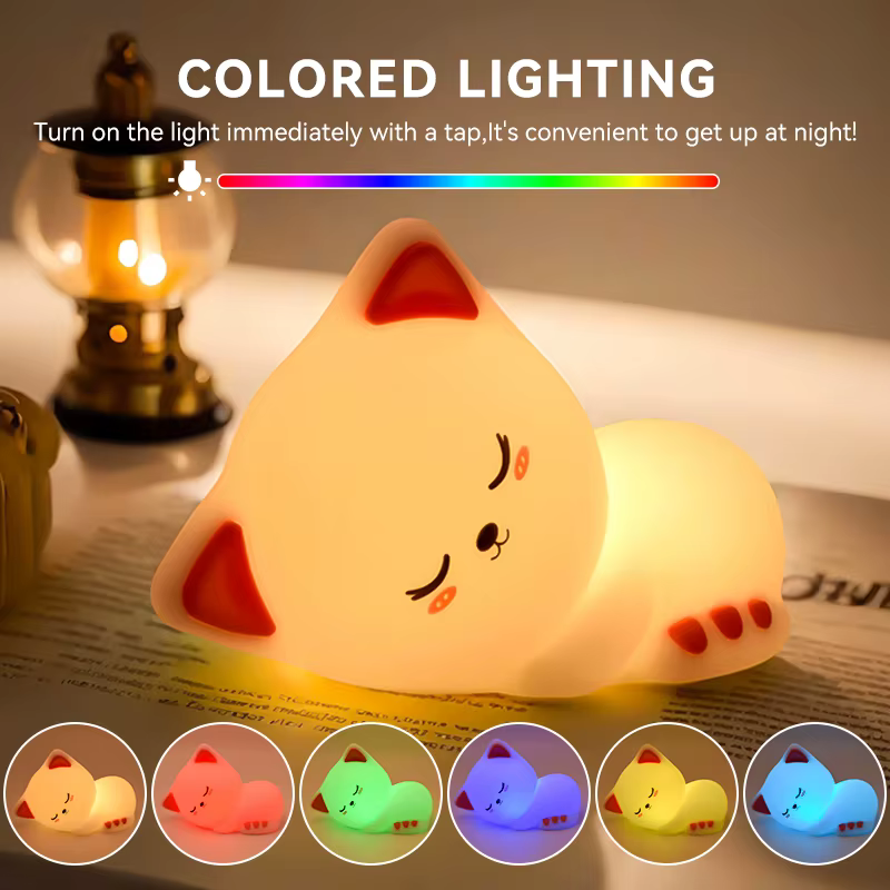 Veilleuse chat endormi, gradation à commande tactile, charge et synchronisation, pour la décoration 
