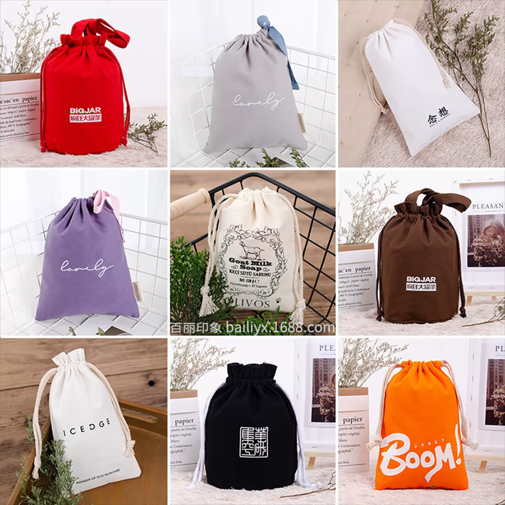 Sac à cordon en toile, sac de rangement de couleur, sac de rangement en coton, fourre-tout Portable,