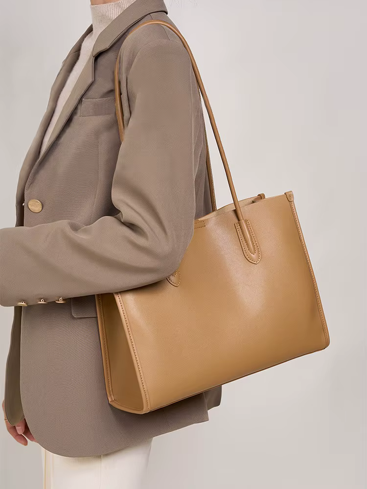 Nouveau Sac à Main Femme Kaki en Cuir Véritable, Sac à Bandoulière Grande Capacité, Sac Cabas pour D