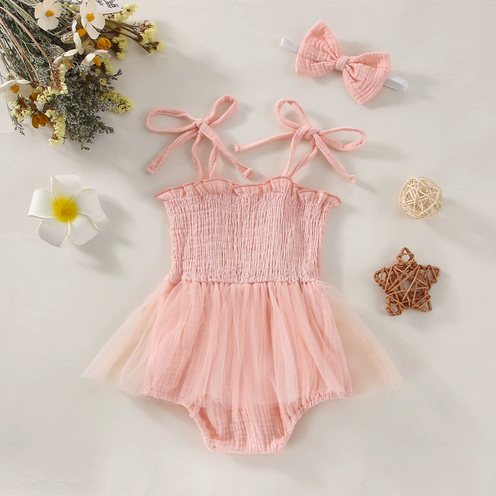 Barboteuse à Épaules Dénudées pour Bébé Fille, Robe Tutu Brodée Florale, Combinaison avec Ourlet en