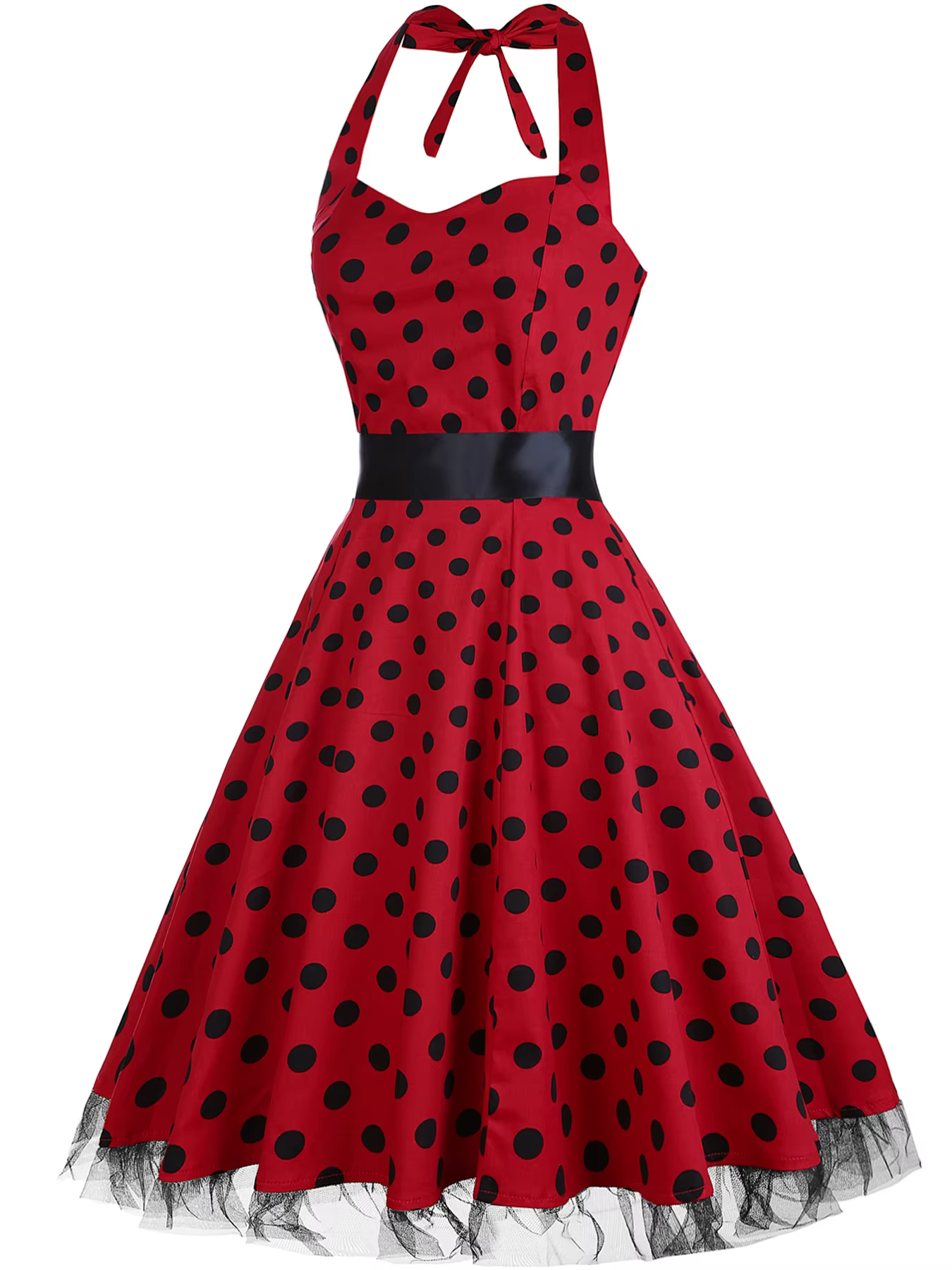 Robe vintage pour femme, style Hepburn, col halter, à pois, élégante, coupe évasée, style années 50,