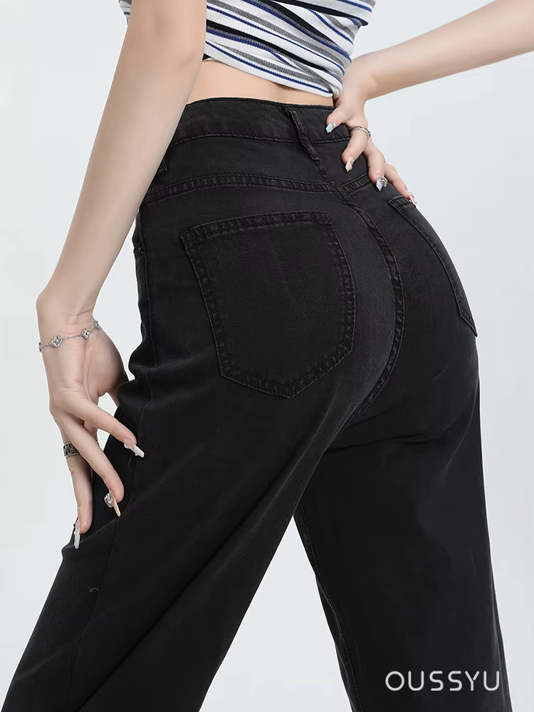 Jean Lyocell doux pour femmes, bleu, kaki, blanc, taille haute, droit, jambes larges, pantalon en De