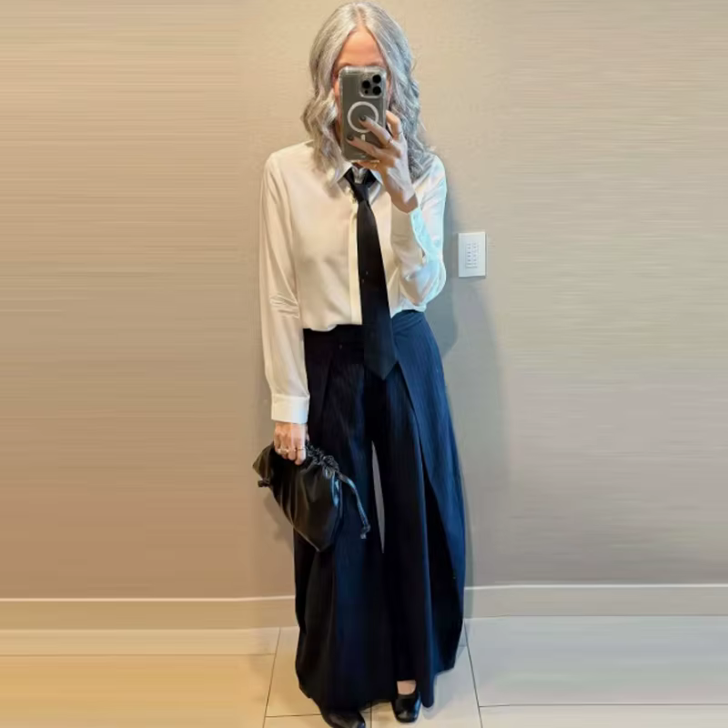 HXAO pantalon Baggy rayé pantalon femme automne 2025 élégant plissé jambe large pantalon surdimensio