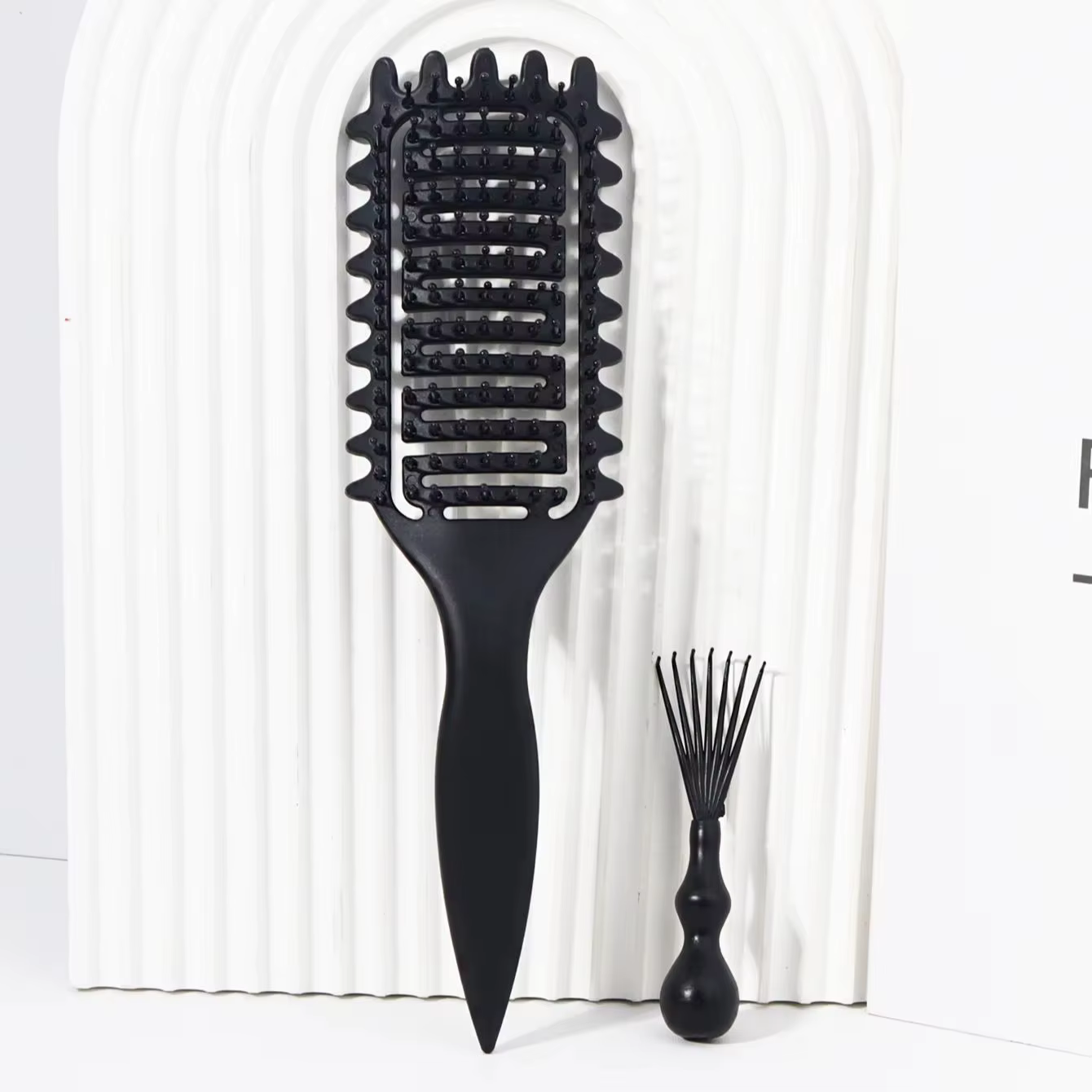 Brosse de coiffure bouclée ajourée avec ensemble de nettoyage de peigne, réduisant les frisottis et