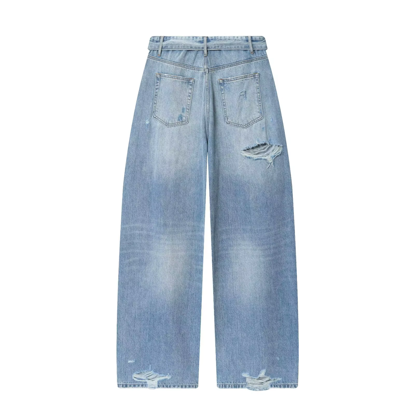 ETJ 2025 femmes nouvelle mode de rue taille pliable taille moyenne jean déchiré délavé version ample