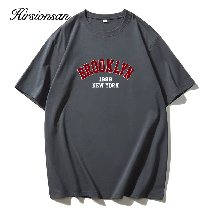 Hirsionsan-T-shirt imprimé lettre pour femme, 100% coton, style américain, t-shirts basiques, haut d