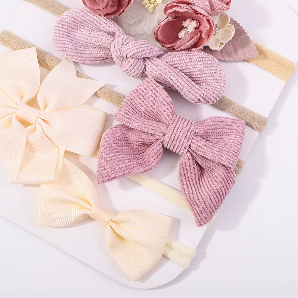 Bandeaux élastiques doux pour bébé fille, bandeaux en Nylon tricotés avec nœud papillon, 5 pièces/en