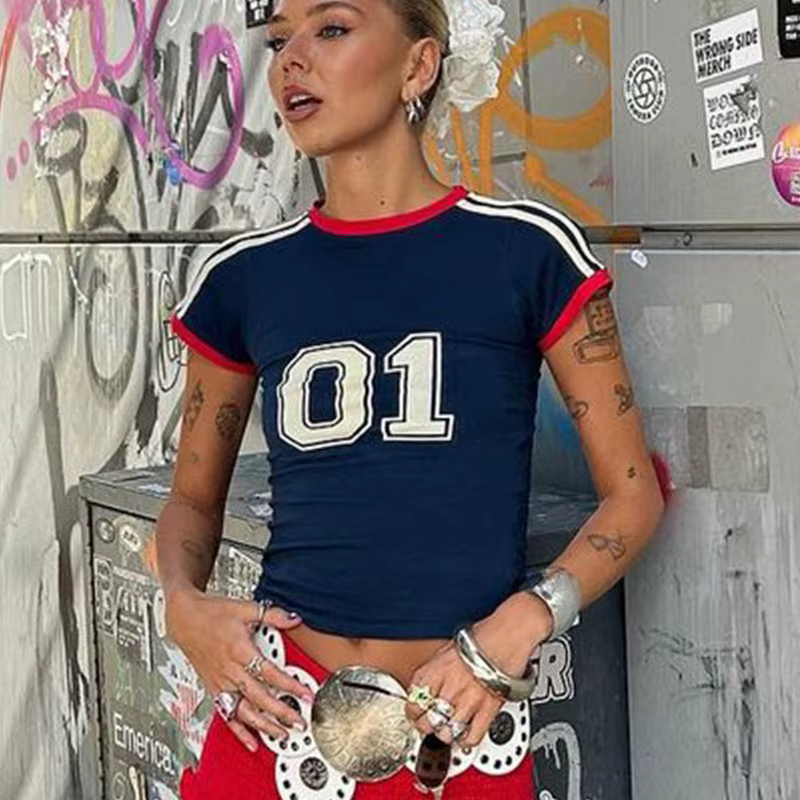 T-shirt slim à manches courtes pour bébé, haut court pour e-girl, streetwear à la mode, vêtements Y2