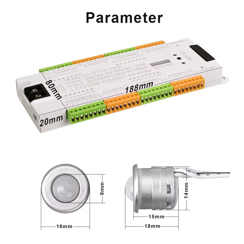 V2 escalier lumière LED contrôleur DC 12V 24V 32 canaux escaliers intérieurs PIR capteur variateur c