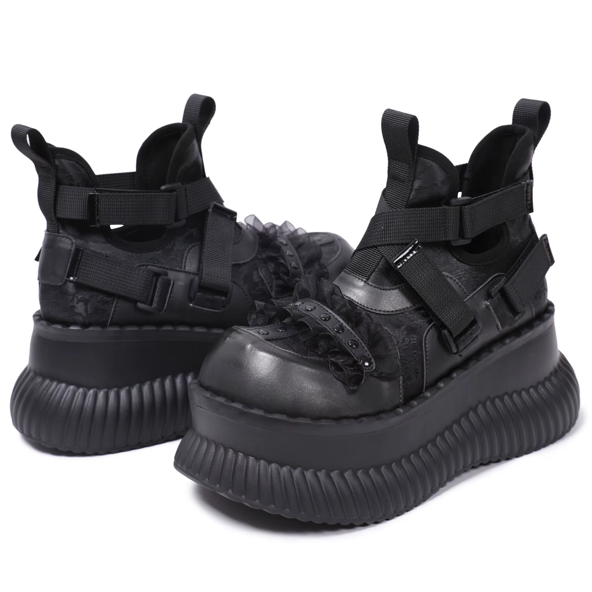 Chaussures à fond épais et haut pour femmes, Style foncé, Niche Mary Jane en dentelle croisée, douce