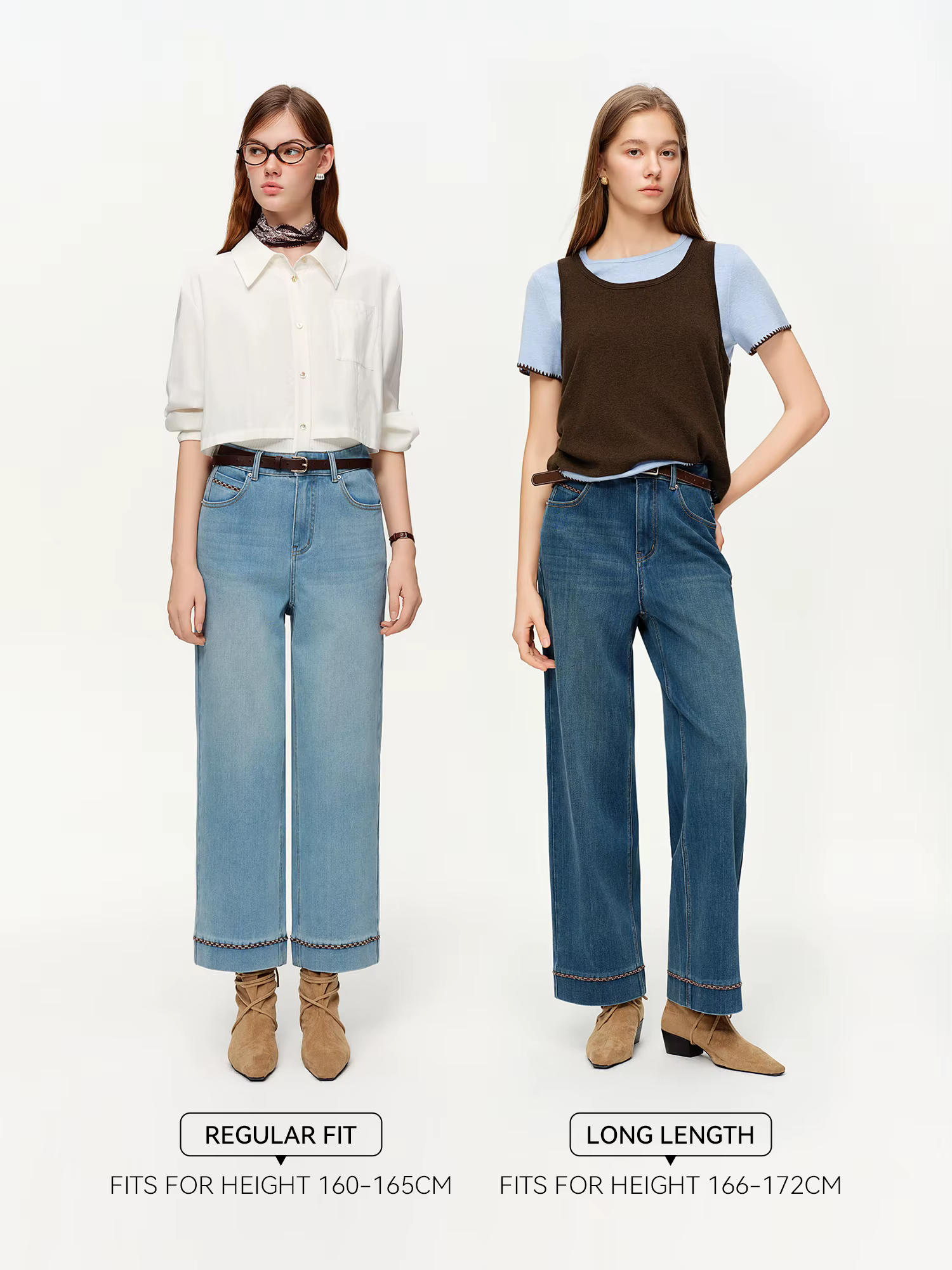DUSHU Double longueur jean femmes taille haute coupe ajustée classique Baguette pantalon taille haut