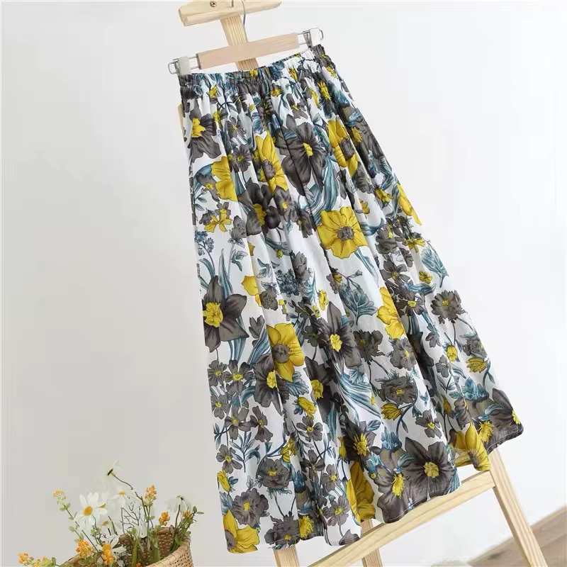 Nouvelle jupe trapèze pour femme, élégante et polyvalente, style campagnard frais, imprimé floral co