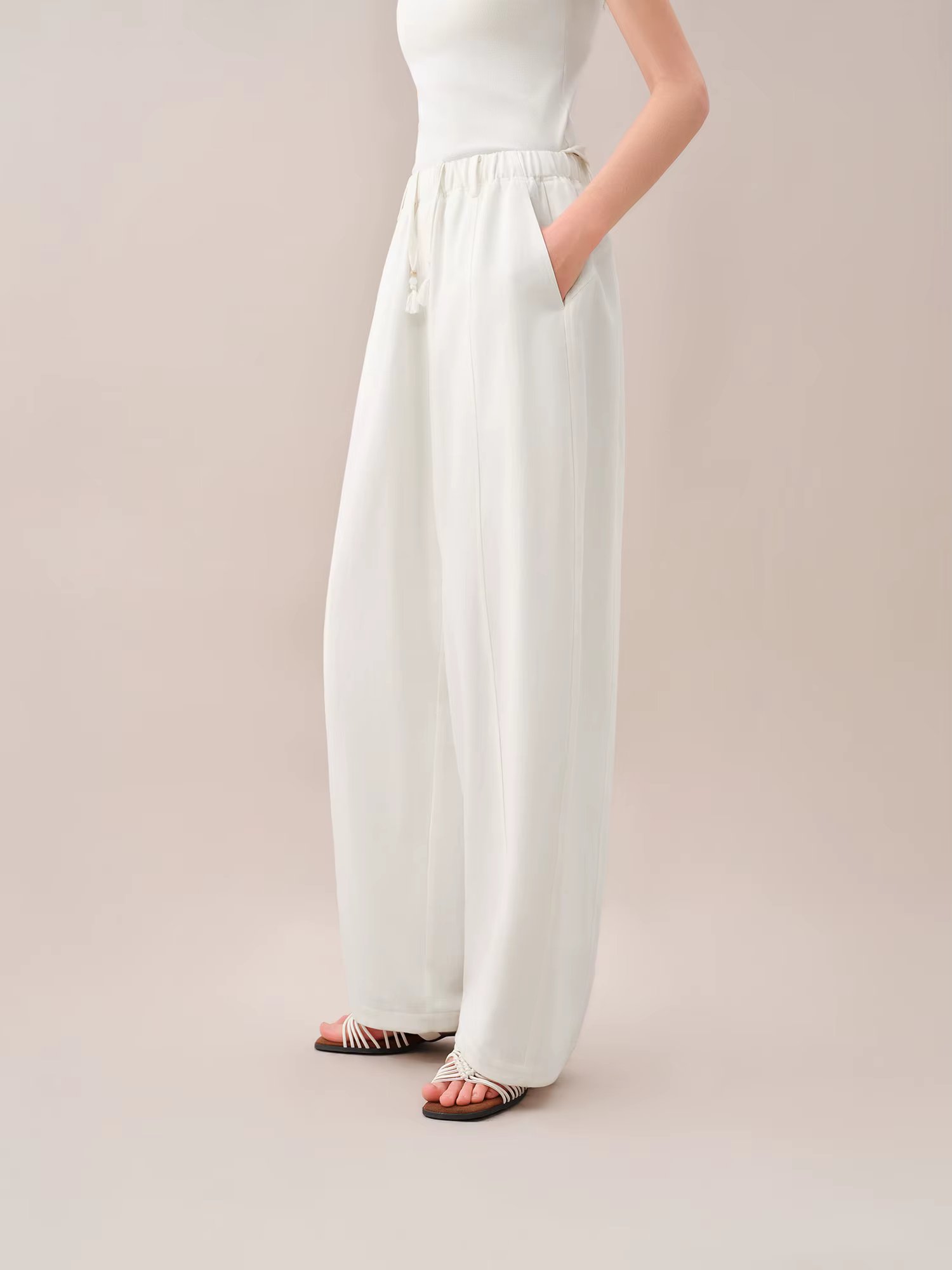 FSLE【Série Premium】Pantalon large décontracté pour femme, coupe ample, taille élastique, collection 