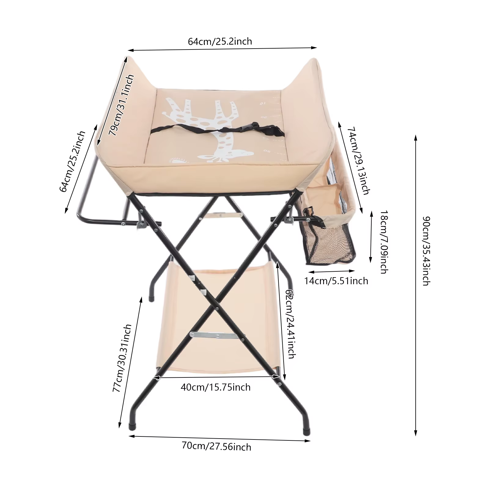 Table à langer pliable pour bébé, capacité de 33 lb, station à couches portable avec panier de range