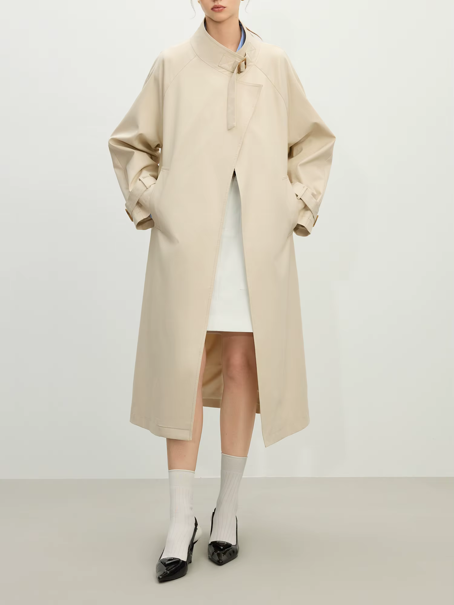 FSLE-Manteau long décontracté à col montant pour femme, tenue de bureau, style britannique, nouvelle