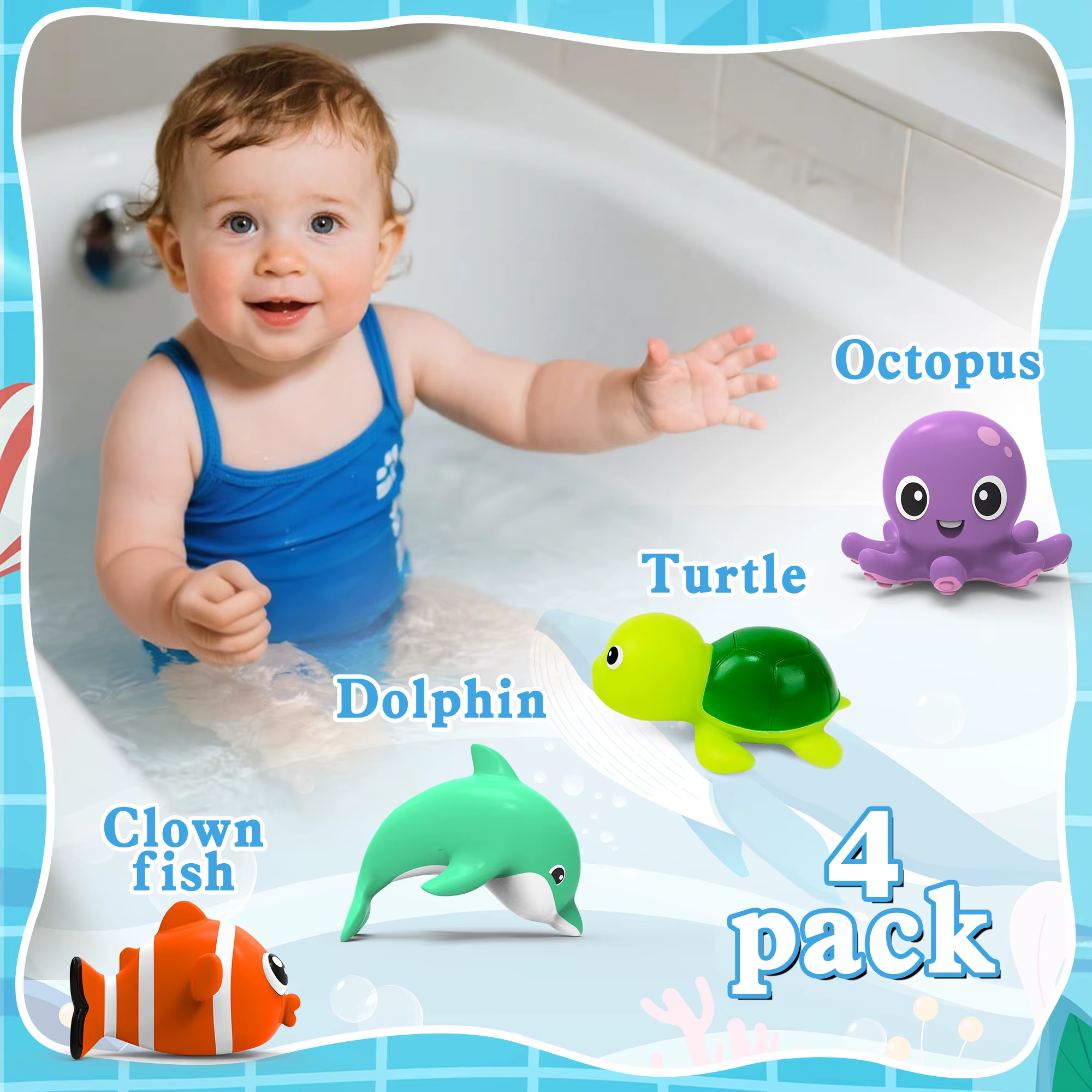 Jouets de baignoire et de douche, animaux de mer résistants aux moisissures, jeu d'eau de bain, joue