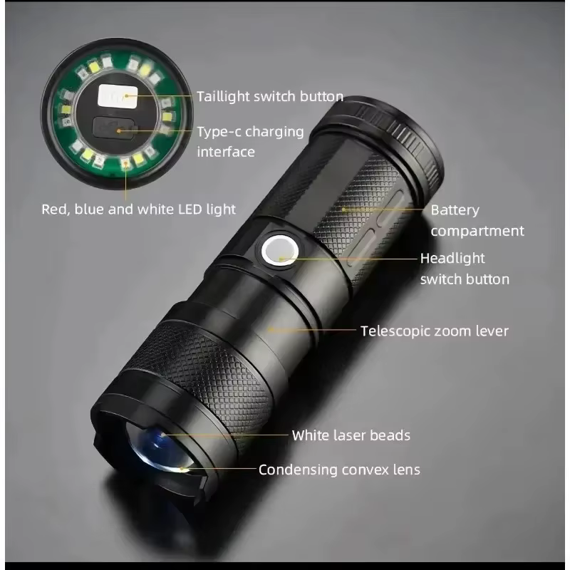 XHP50 Super lumineux Led Double tête lampe de poche étanche Rechargeable Zoomable torche lampe de tr