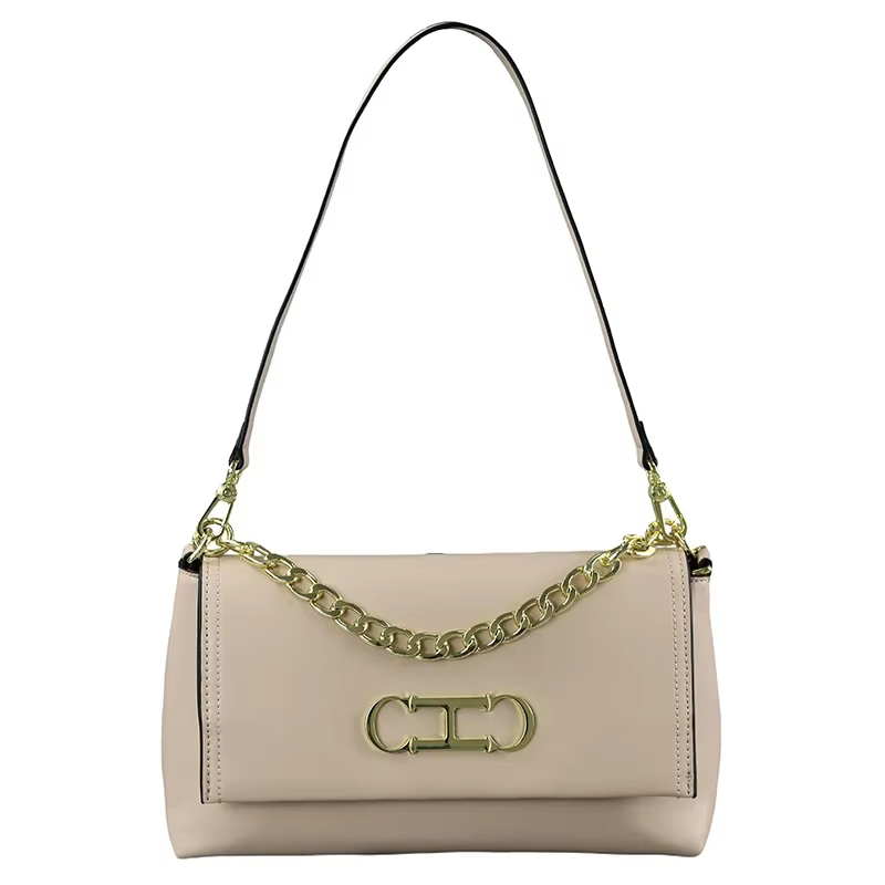 Sac à rabat en cuir de luxe CH, gaufrage premium, chaîne métallique brillante, fermeture éclair liss
