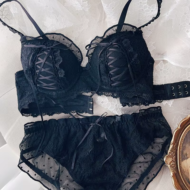Lolita – ensemble de soutien-gorge rembourré en dentelle pour filles, sous-vêtements intimes pour fe