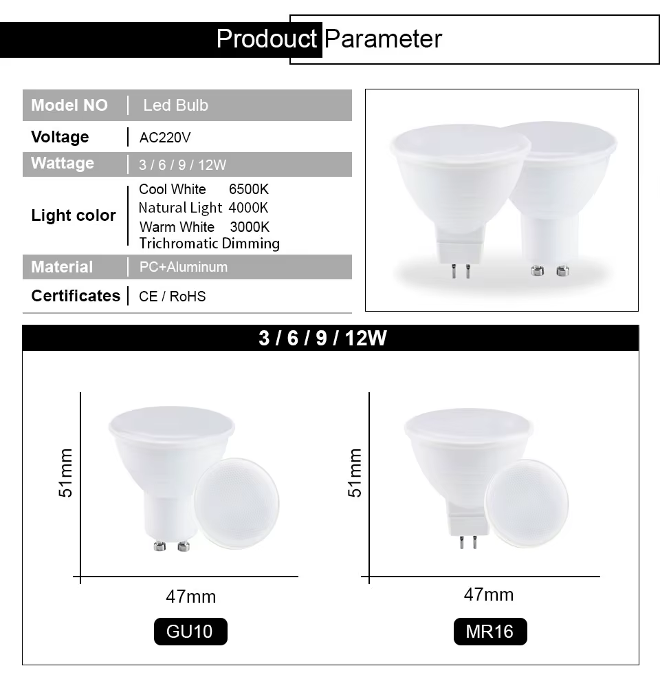 4 pièces E27 LED ampoule GU10 projecteur 220V lampe à LED MR16 maïs ampoule Gu5.3 Spot lumière LED L