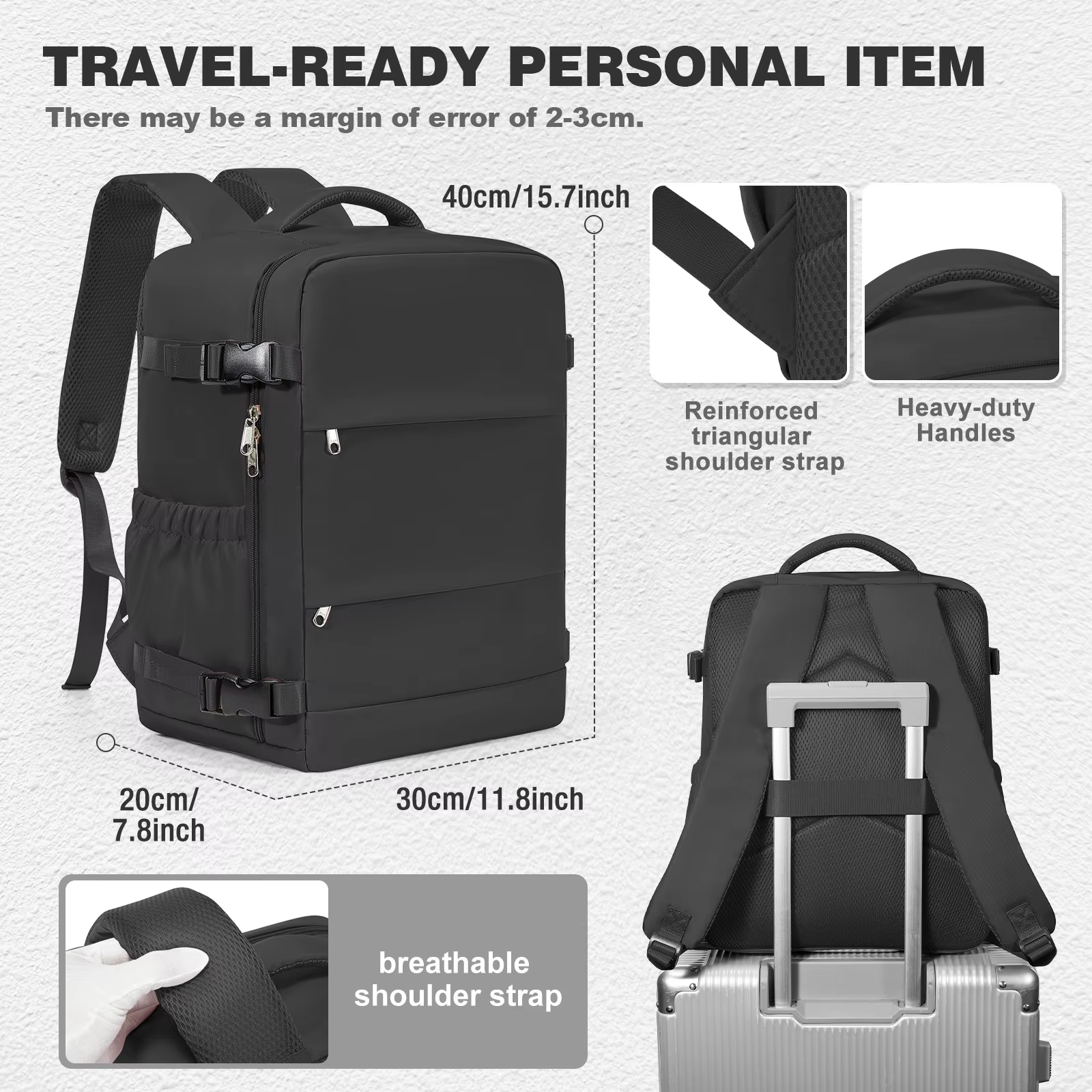 Sac de cabine Ryanair 40x20x25, sac à dos de voyage à compression sous vide pour hommes et femmes, s