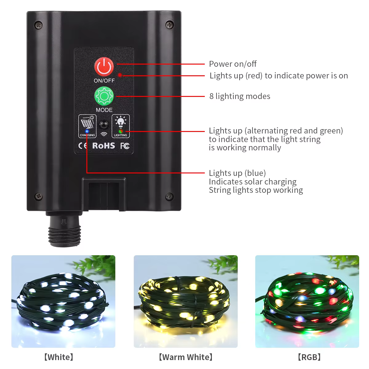 Guirlande solaire LED en cuir, 100M, lumières de noël, étanche, pour l'extérieur, lampe solaire haut