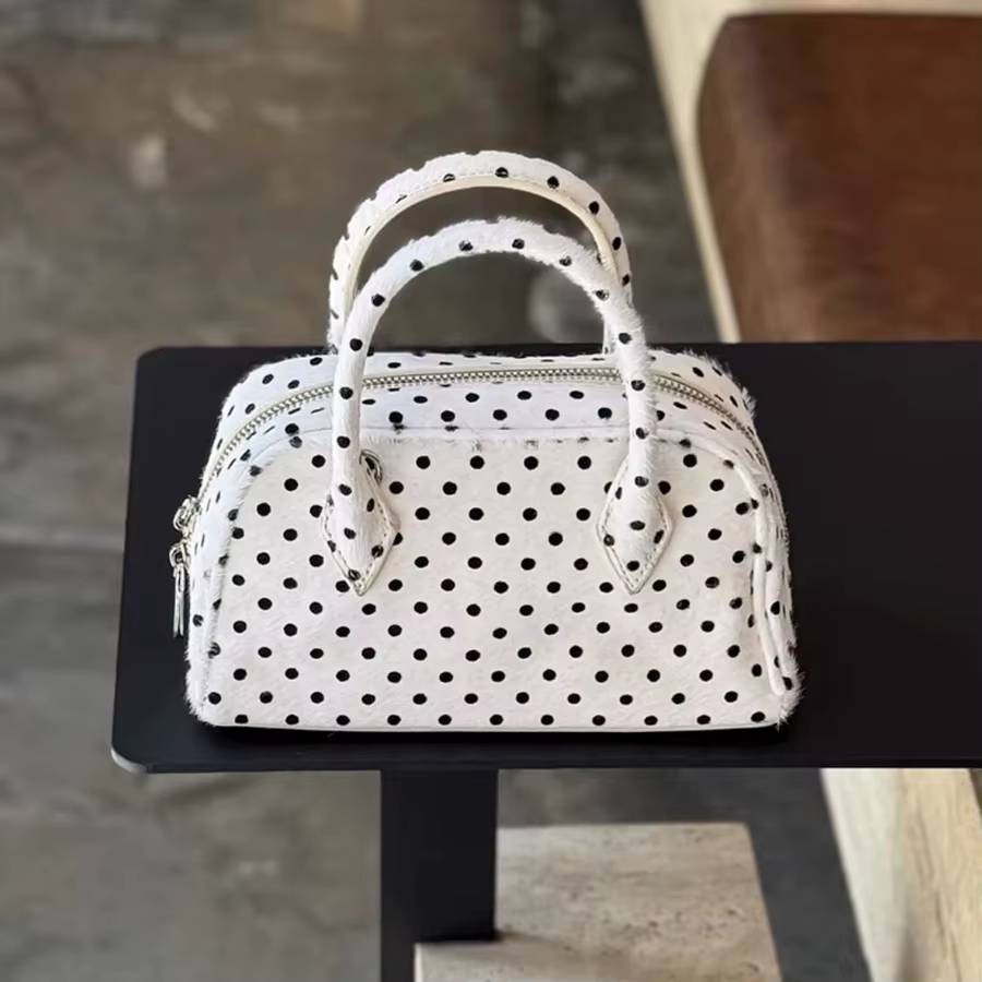 Sacs boston en cuir véritable à pois pour femmes sac à main et bourse de luxe de styliste nouveau à
