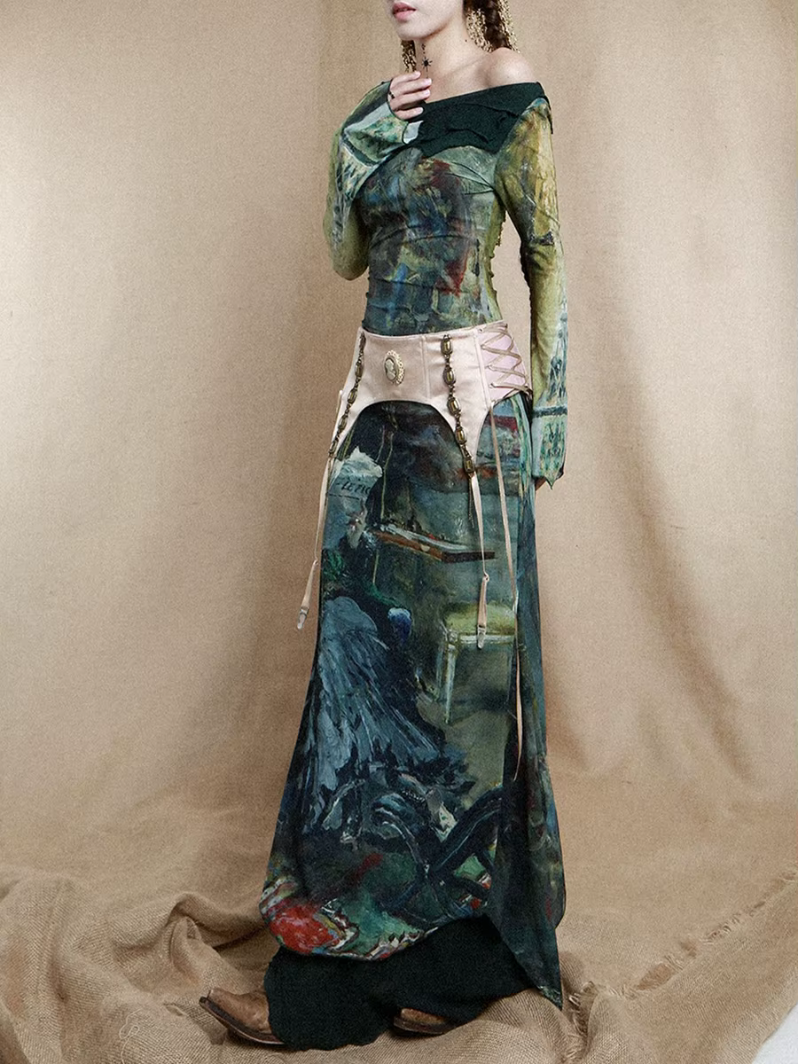 REDDACHIC-Ensemble de Robe Longue Cincher pour Femme, Imprimé Esthétique, Robe une Pièce, Porte-Jarr