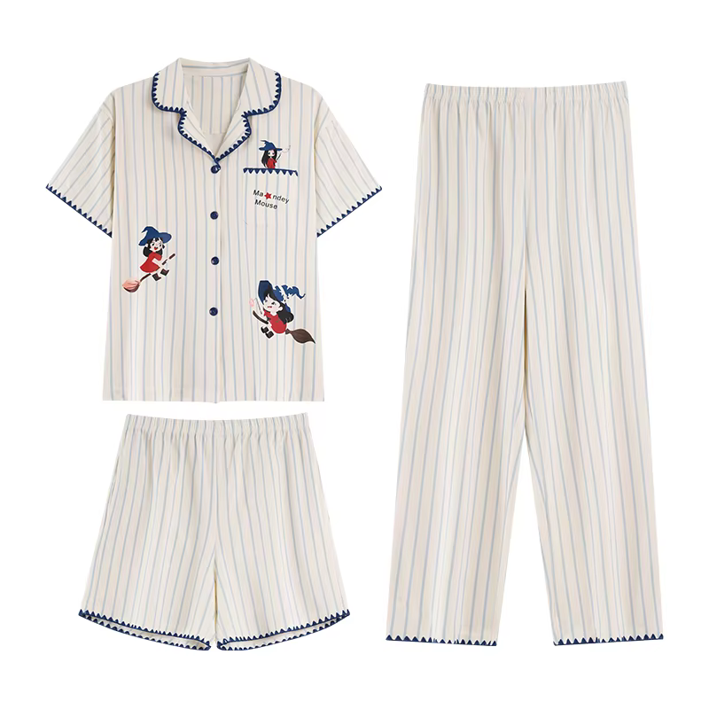 Ensemble pyjama d'été 3 pièces pour femmes, col rabattu, avec coussinet de poitrine, pyjama en coton