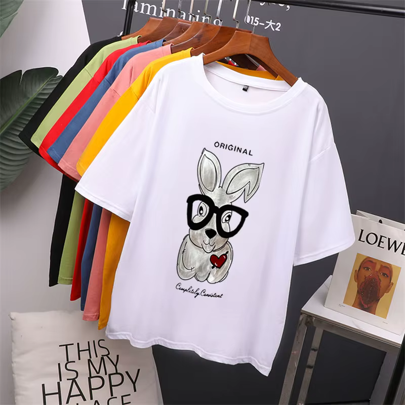 Hirsionsan-T-shirt imprimé dessin animé élégant pour femme, t-shirts décontractés chics, pull en cot