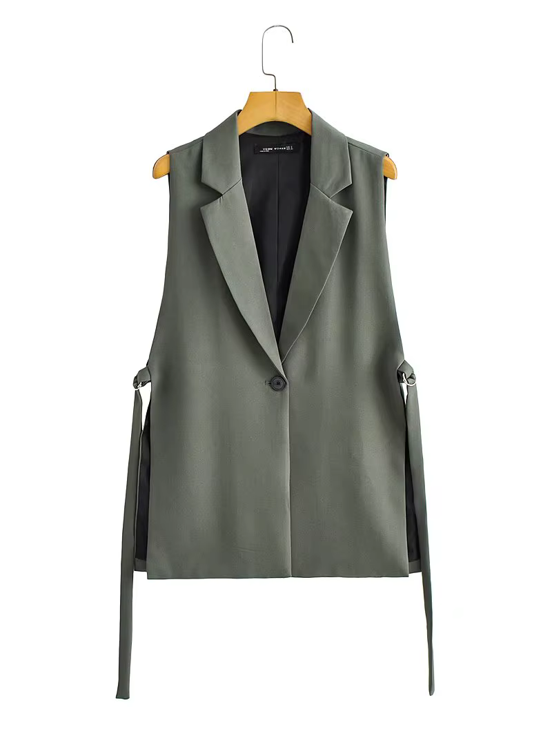 Zevity-Gilet fendu sur le côté pour femme, Vêtements d'extérieur chics, Mode féminine, Solide, Un bo