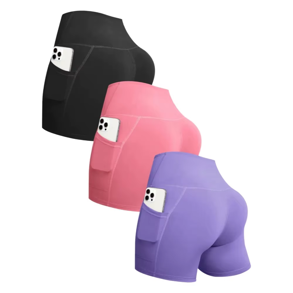 Shorts de sport taille haute pour femme avec poches, idéal pour le fitness, le running et le yoga –