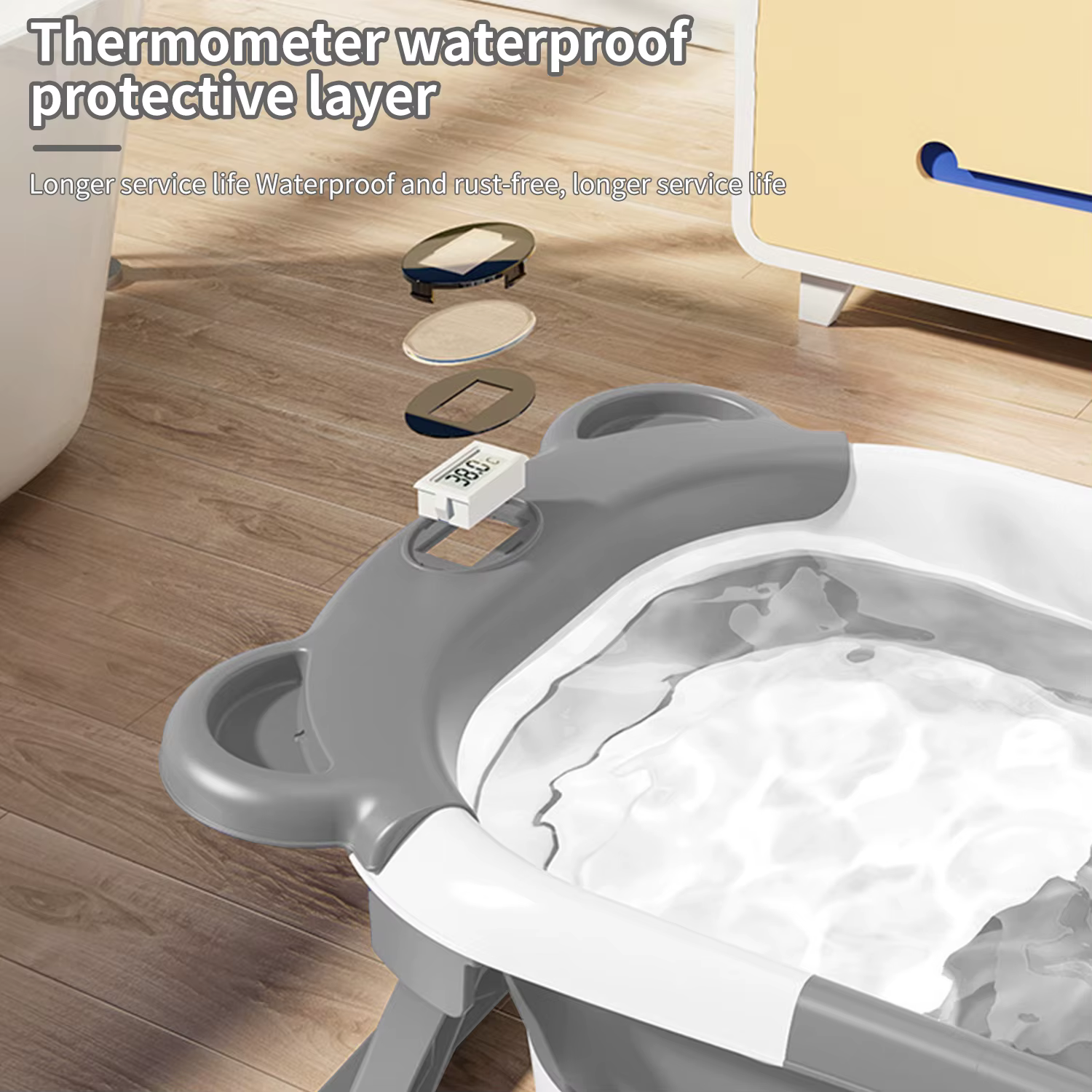 Baignoire pliable en Silicone pour bébé, écologique, coussin doux, thermomètre, étanche, détection n