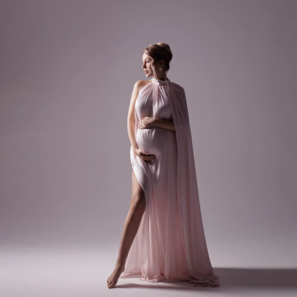 Robe de photographie de maternité à col rond avec cape, tenue de séance photo pour femme enceinte, r