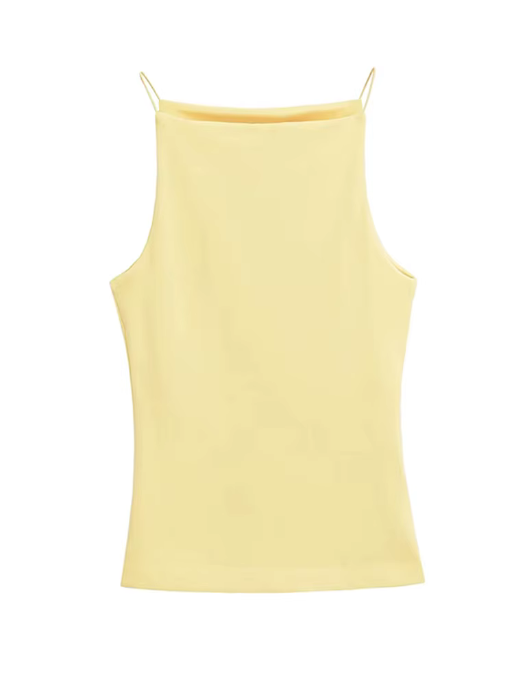 Débardeur licou sans manches pour femmes, bretelles fines, couleur unie, Camisole à la mode