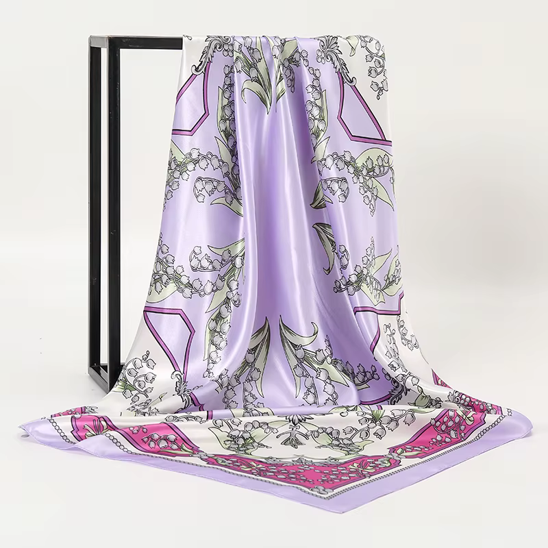 Foulard carré en soie pour femmes, châle imprimé, bandeau en Satin, Hijab, bandes de cheveux, Bandan