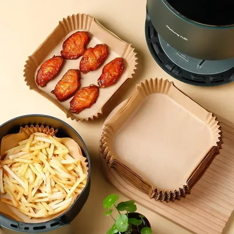 Papier jetable pour friteuse à Air, 50/100 pièces, carré et rond, plaque de cuisson pour Barbecue, t