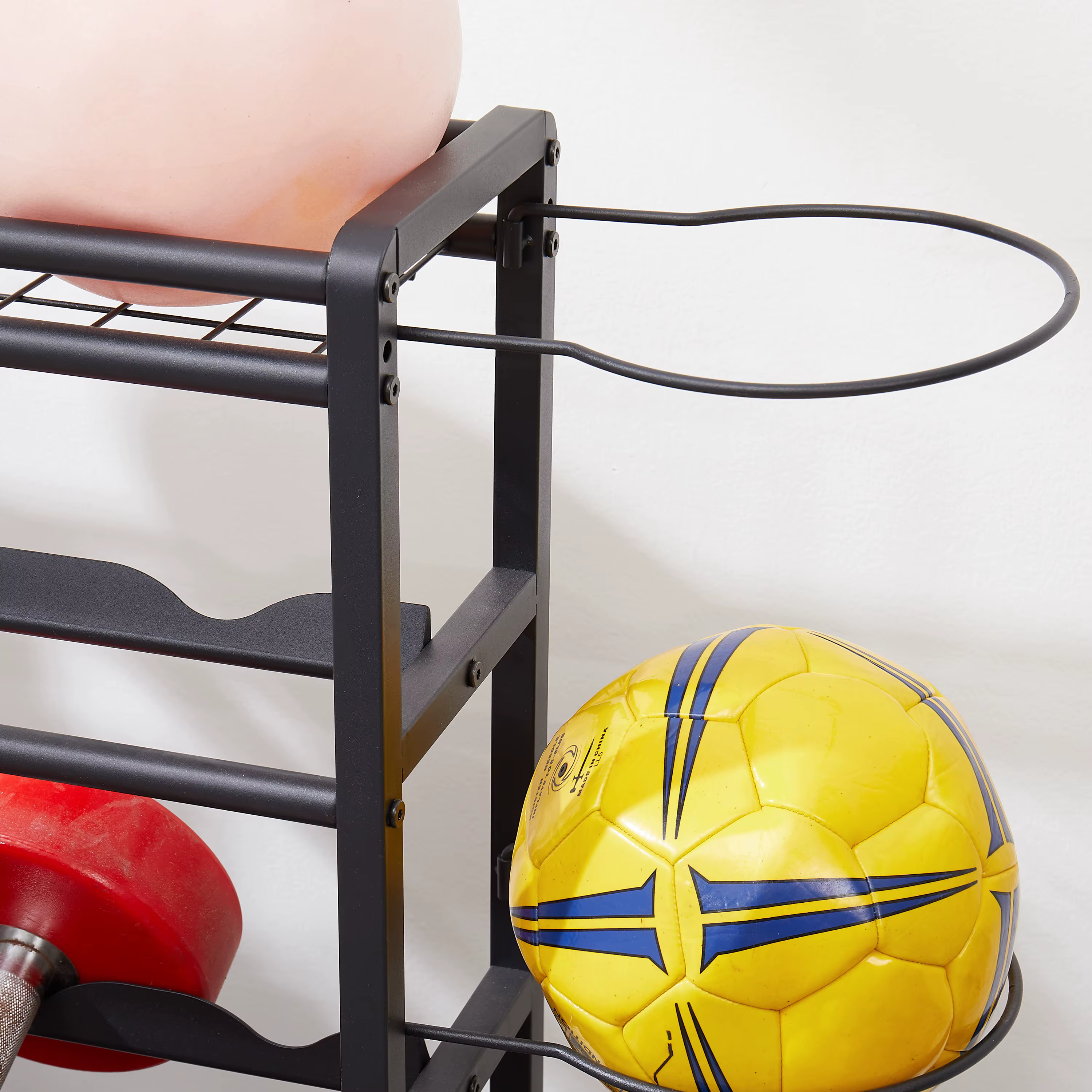 Polymères de stockage en métal à 4 niveaux avec roues roulantes, équipement de sport de basket-ball,