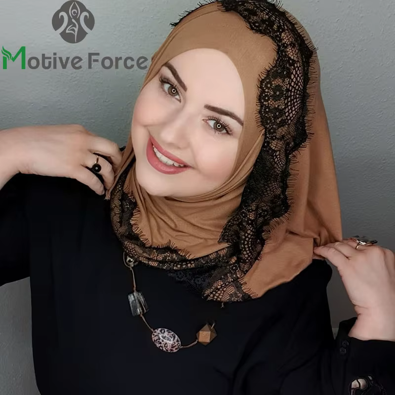 Abaya-Turban Musulman Instantané de Luxe pour Femme, Hijab Carré en Dentelle Modal, Écharpe en Jerse