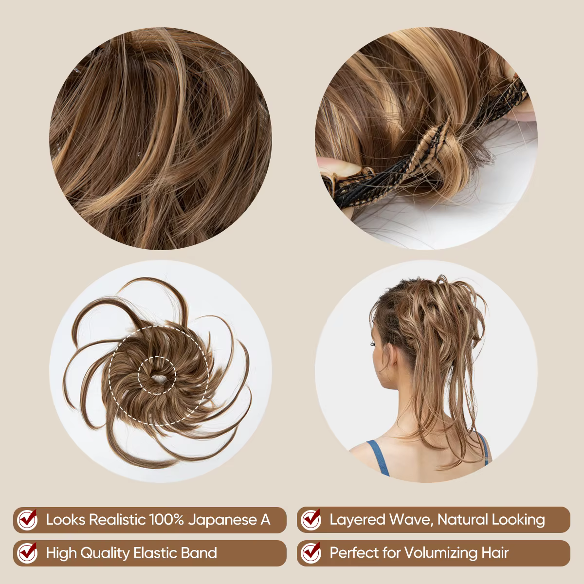 Postiches synthétiques élastiques en désordre, chouchou bouclé, noir, blond, marron, Chignon, beigne